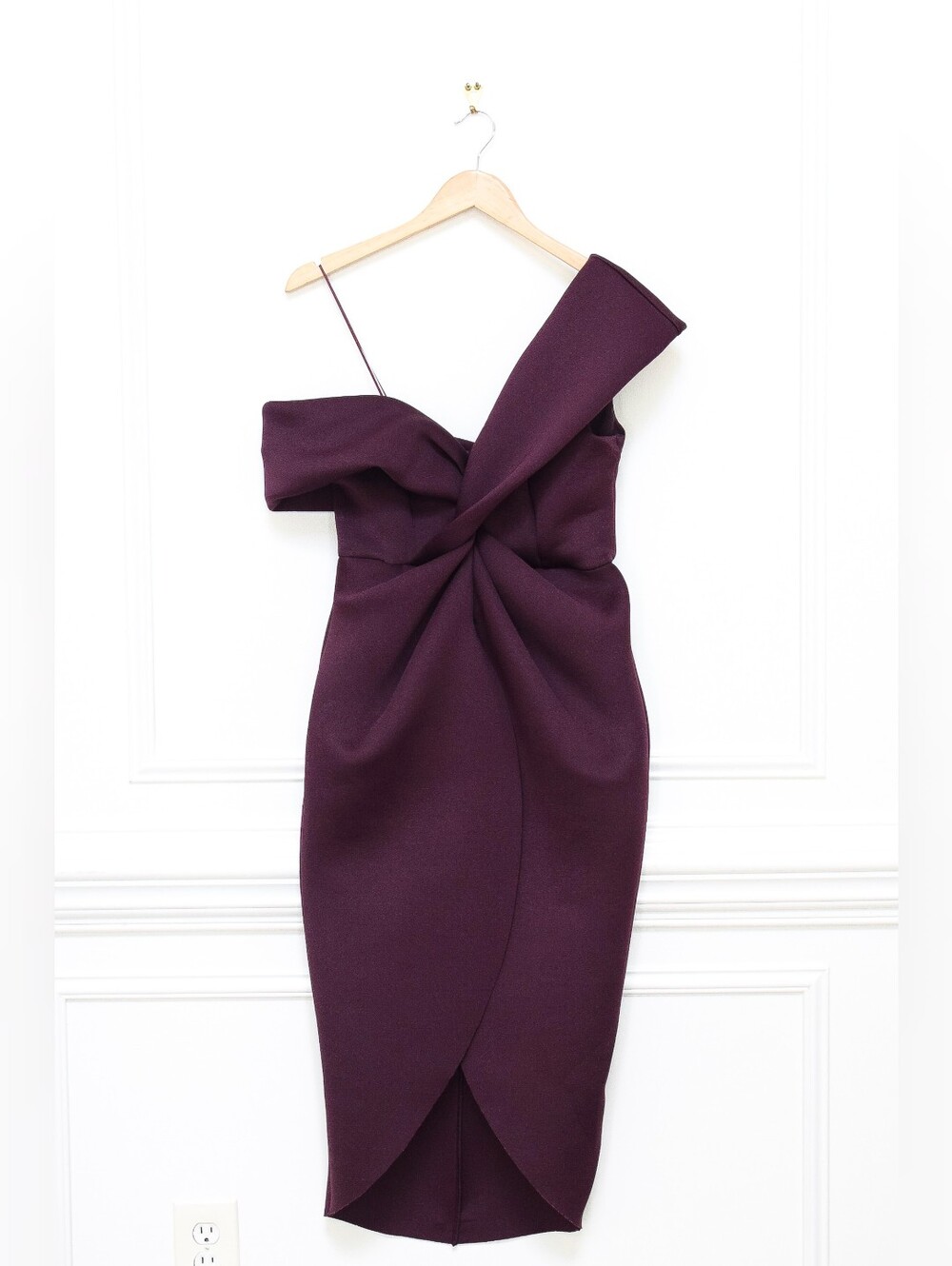 ASOS Off The Shoulder Asymmetrical Midi Dress Purple Size 8 Sculptural Party
